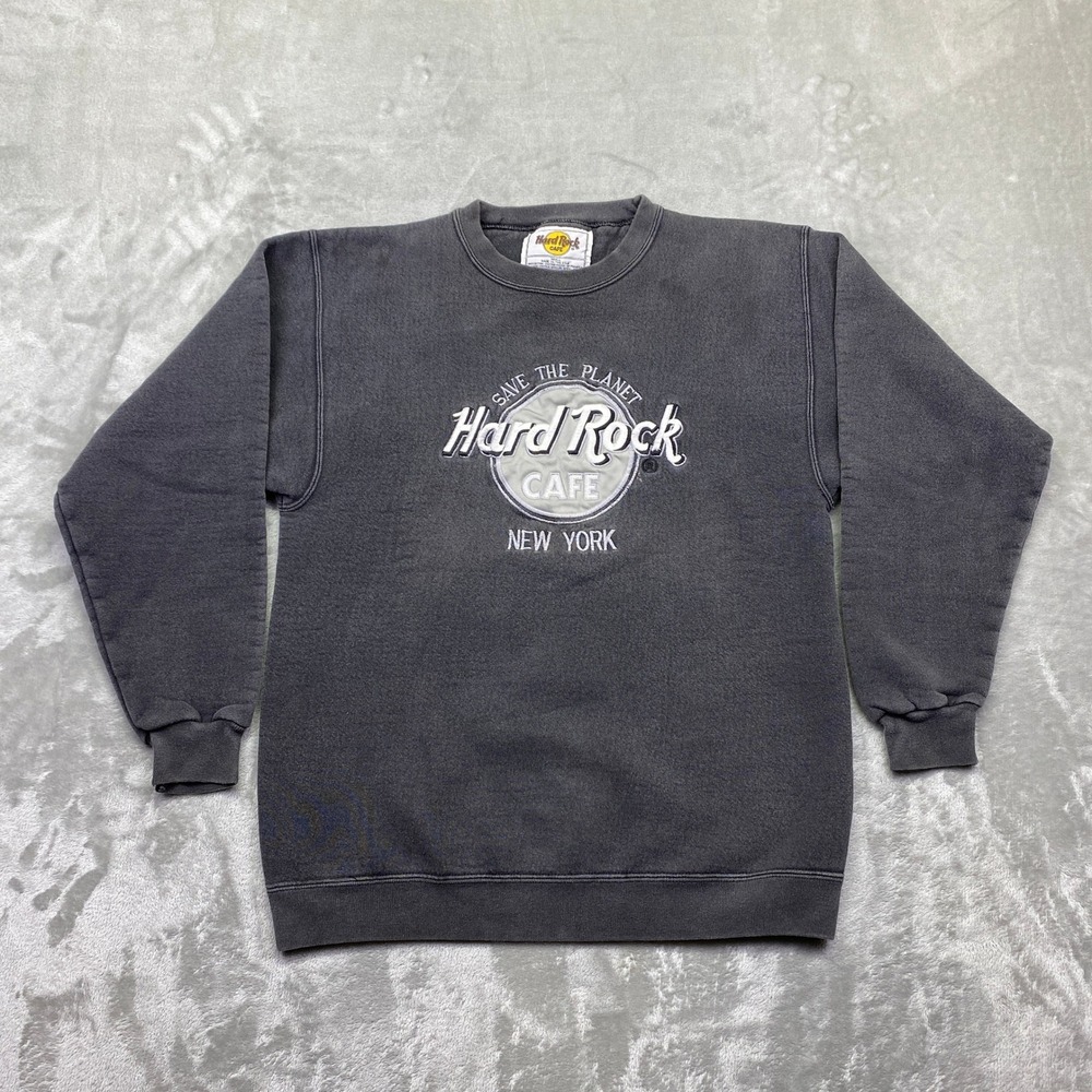 VTG 90s' Hard Rock Cafe New York‎ Sweatshirt Faded Black Embroidered Small USA